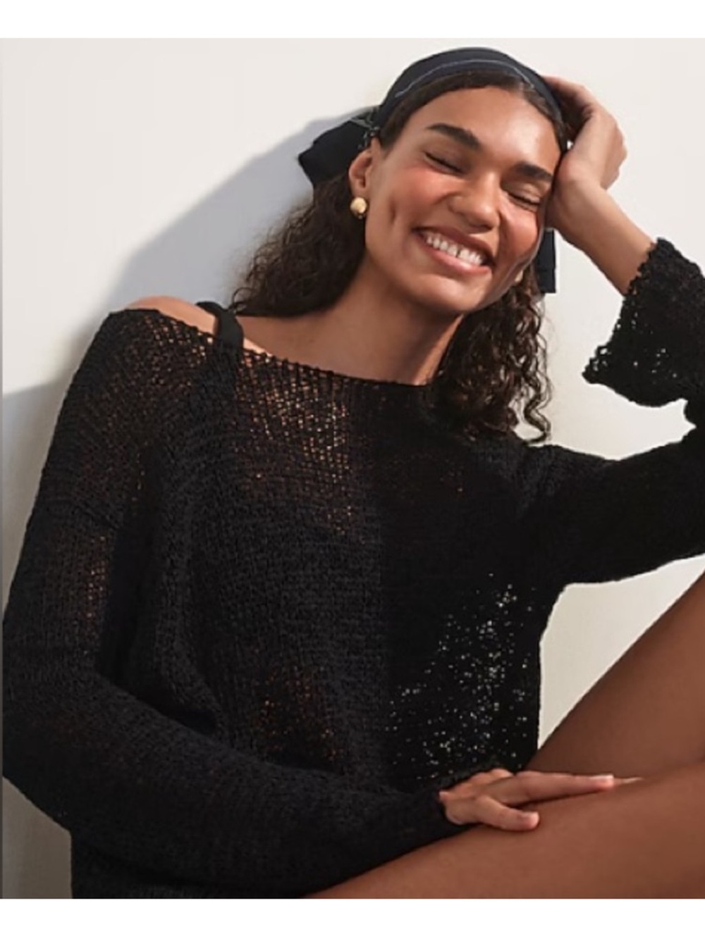 NWT J. Crew Women's Black Montauk Relaxed Sweater, Size Medium PULL IN BACK